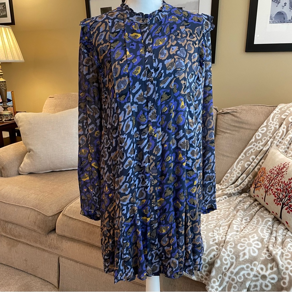 Anthropologie NWT Purple Ruffle & Pleat Detail Long Sleeve Dress Size XL